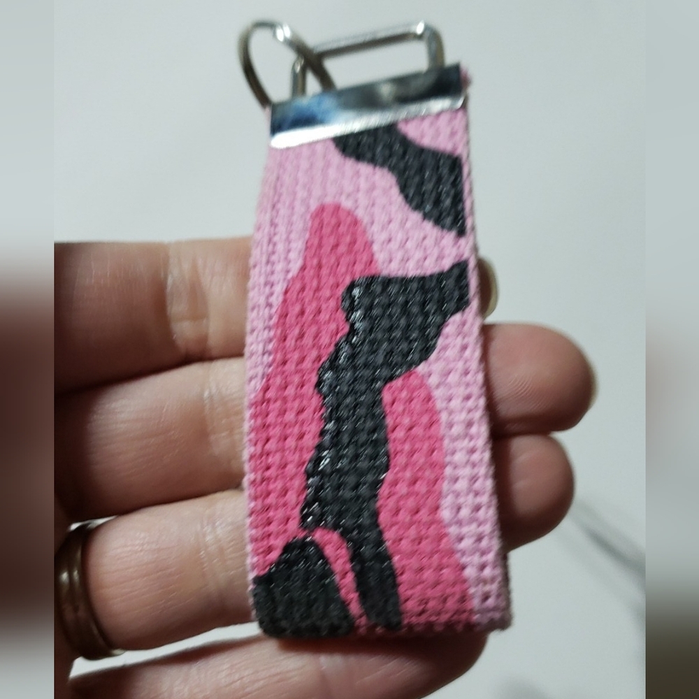 Pink Black Camo Print handmade Mini Key Fob, women's Keychain key holder